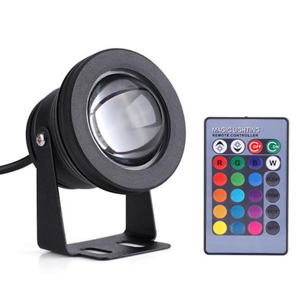 10W 12V RGB LED Marine Båd Yacht Spot Light Regntæt Fjernbetjening Sort