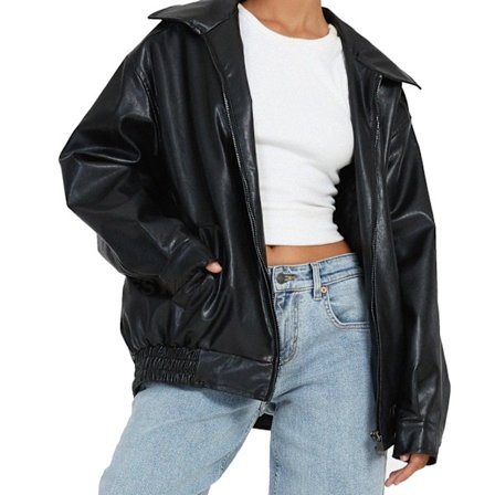 Dam Oversized Jacka, Konstläder MC Plus Size Moto Biker Kavaj