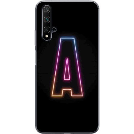 Kompatibel Mobilcover til Huawei Huawei nova 5T Minimalistisk neonbogstav A i regnbuefarvet lys mod sort baggrund i moderne typografisk stil