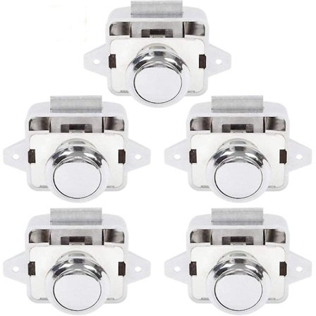 Trykknapplåser - Skapdør Lås Skufflås For Varebil Bobil Campingvogn Yacht, Sølv 5 stk