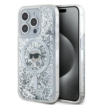 Karl Lagerfeld Liquid Glitter Karl Head MagSafe-etui for iPhone 15 Pro - gjennomsiktig