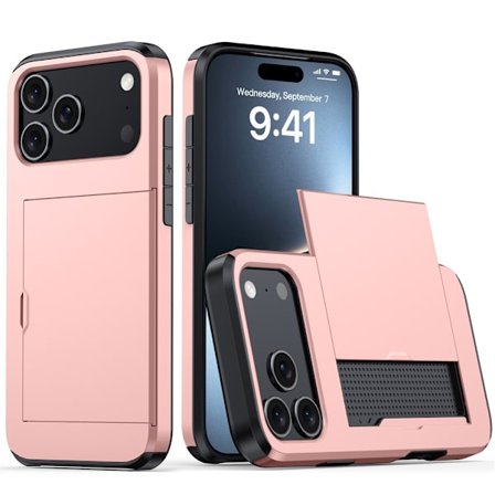 Skal för iPhone 17 Roséguld Slider Kortinsättning Stöttåligt Plånbok Hårt