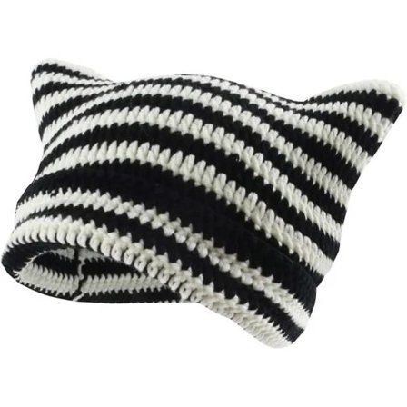 Hæklenåle til kvinder, strikket hue kattehue vintage hue, strikket katteørehue dame vinter varm hue