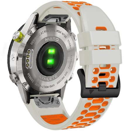 KALEBOL Garmin Fenix Series 5X - 6X - 7X klokkerem Quickfit 26 mm silikonarmbånd i to farger - Tåkegrå + Oransje