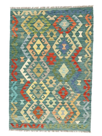 Tessuto A Mano Kilim Afghan Old Style Tappeto 101X151 Di Lana Verde/Verde Scuro Piccolo