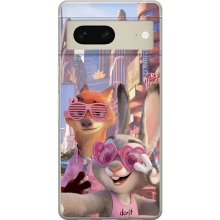 Kompatibel Mobilcover til Google Google Pixel 7 Animalske figurer i solrig bymiljø med rosa solbriller og en positiv besked i en farverig feel-good s