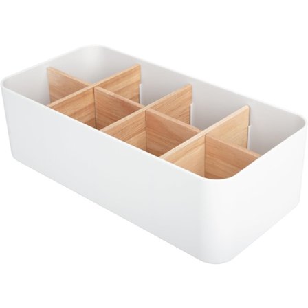 Bambus Bordorganisator 8 Rum, Træ Skrivebordsopbevaringsboks Penholder kompatibel Fjernbetjening Smartphones Kosmetik Blyanter Små Genstande