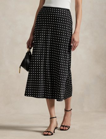 Polo Ralph Lauren Polka-Dot Satin Skirt - Black - 32