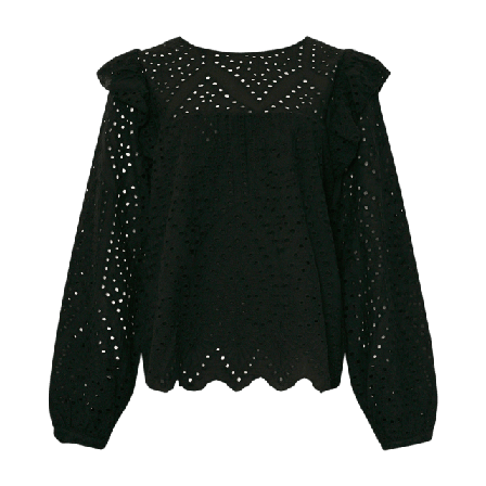 Tiffany Dalia, Blouse, Long Sleeve, Cotton - Black Blusar Dam Svart XS-S