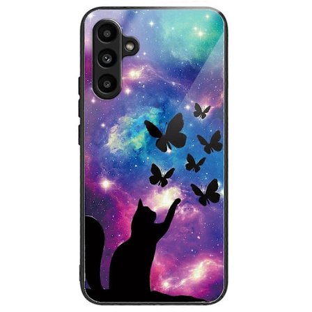 For Samsung Galaxy A55 5G Herdet Glass Deksel TPU Ramme Mønster Beskyttende Telefon Deksel