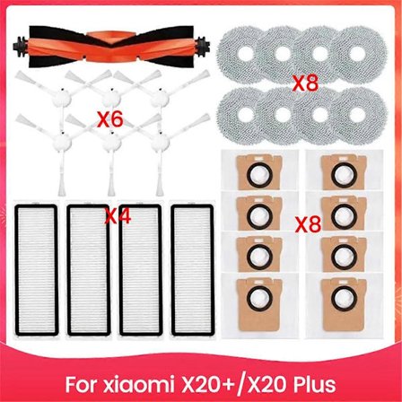 Robotti-imurille X20+/X20 Plus robotti-imuri pääsivuharja Hepa-suodatin moppiliina pölypussit tarvikkeet