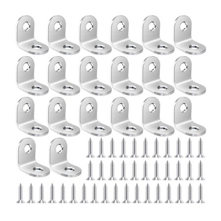 20 stk Vinkelbeslag 90 Graders Vinkelbeslag L-Form Retvinklet Rustfrit Stål Hjørnebeslag Møbelvinkel med 80 Skruer til Bord Stol