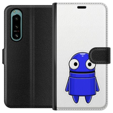 Kompatibel Tegnebogsetui til Sony Sony Xperia 5 IV Blå tegnet karakter med store øjne og et venligt udtryk i minimalistisk design