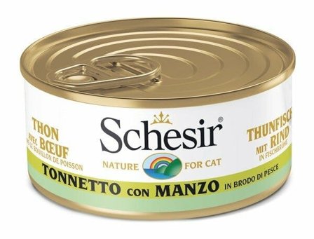 Schesir Tonnetto Con Manzo In Brodo Di Pesce Cibo Umido Gatti