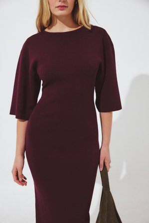 NA-KD Knitted Midi Dress - Mellemlang kjole - Burgundy - S