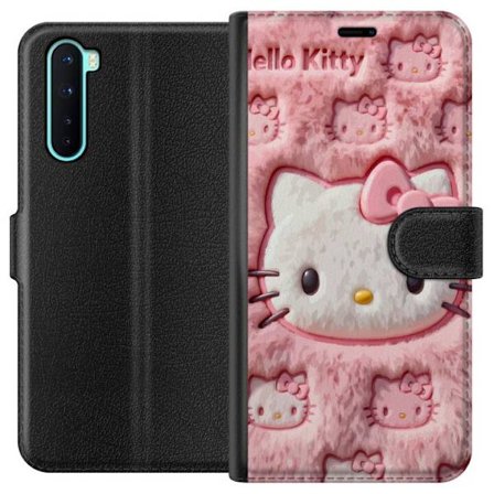 Kompatibelt Lommeboketui til OnePlus Nord Hello Kitty rosa fluffy bakgrunn med ikoniskt ansikt og kawaii-estetikk
