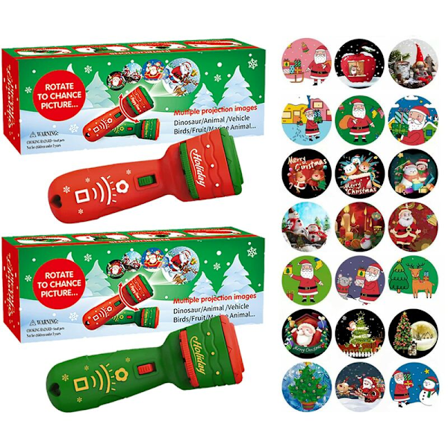 Pakkaus taskulamppu projektori lapsille - Joulu projektori - Joululahjat lapsille - 24 kuvaa Vihreä + Punainen KLB