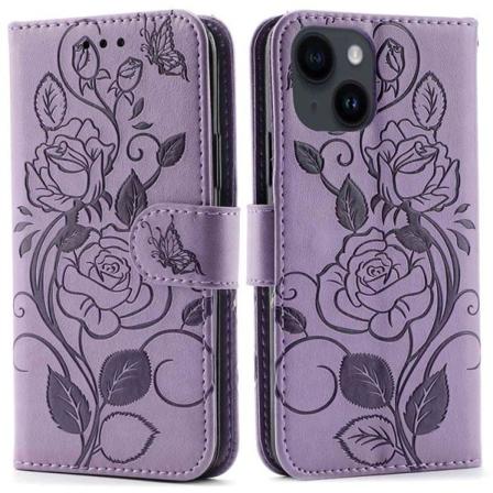 iPhone 14 Plus Pungeetui Imprinted Roses - Lilla