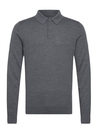 Merino Polo Sweater Knitwear Long Sleeve Knitted Polos Grå Calvin Klein*Betinget Tilbud