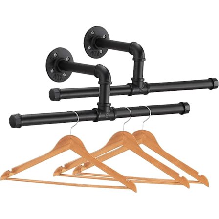 Industriell Klesstativ av Rør, Veggmontert, Kommersiell Eller Privat Garderobe Klesutstilling, Kraftig Rustikk Vintage Stål Svart Metall G