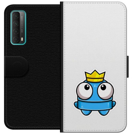 Yhteensopiva Lompakkokotelo Huawei Huawei P smart 2021 Sininen piirros hahmo kruunulla ja suurilla silmillä leikkisässä kuninkaallisessa tyylissä