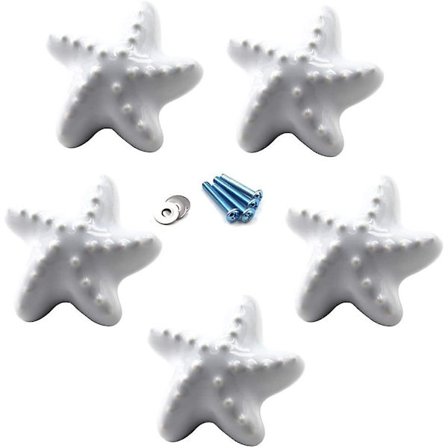 Hvite keramiske skuffetrekk og knotter Møbelhåndtak Dørknapp for barnerom Pakke med 5 (følger med