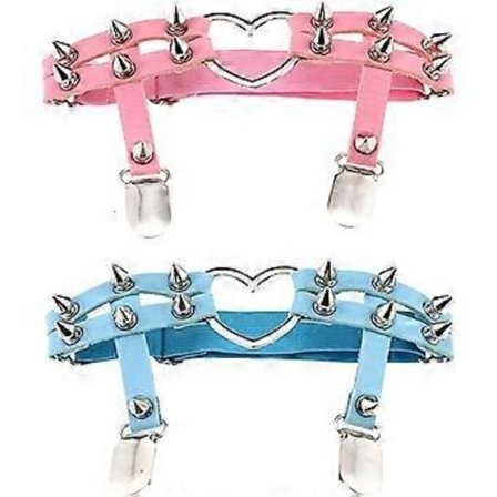 2kpl Pinkki ja Sininen Nainen Tyttö Seksikäs Nahka Sydän Sukkanauhat Punk Rock Niitti Koristeltu Jalkarengas