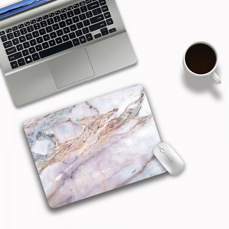 Ultra tynn mellomstor spillmusematte (250*300*2mm overflate, slitesterk polykarbonatoverflate, silikon+stoff) Mønster: Marmorhvit