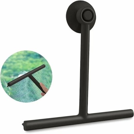 【xj】 Bruseskraber, sort silikoneskraber med sugekop, bruseskraber, skraber til brusebad, badeværelse, spejl, vinduesrengøring, fliser (sort), 