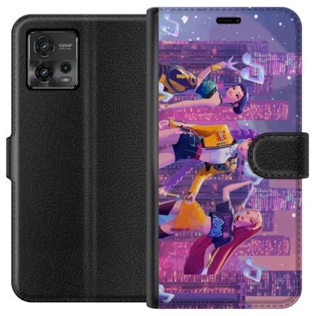 Kompatibel Tegnebogsetui til Motorola Motorola Moto G72 Futuristisk K-Pop Demon Hunters pigegruppe illustration med neonbyens popkultur æstetik og kr