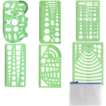 6 stk. geometriske tegneskabeloner Ellipse skabelon Geometriske stencils Plastmåleskabeloner Multifunktionel geometrisk lineal