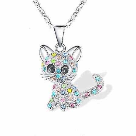 Kattehalskæde til piger Krystalvedhæng Halskæder Katteelsker Gaver Smykkegaver til piger Datter Barnebarn Niece Fødselsdag