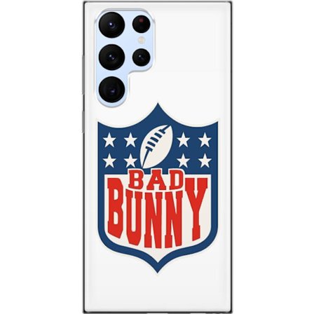 Kompatibel Mobilcover til Samsung Galaxy S22 Ultra 5G Bad Bunny rød grafisk plakat med portræt og typografi i latinamerikansk popdesign