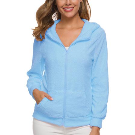 Luvtröja För Damer Med Fickor I Enfärgad Fleece-tröja