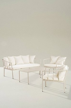 Jotex - Loungekalusteet - 4 Osaa Beige/valkoiset Pehmusteet Alumiini/Polyesteriä/Vaahtomuovi Beige/valkoiset pehmusteet MENTON Osta Lounge-kalusteet 