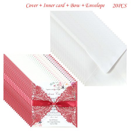 20 stk. Glitter Hul Bryllupsinvitationer Kort med Kuverter Bånd Brudebad Festartikler