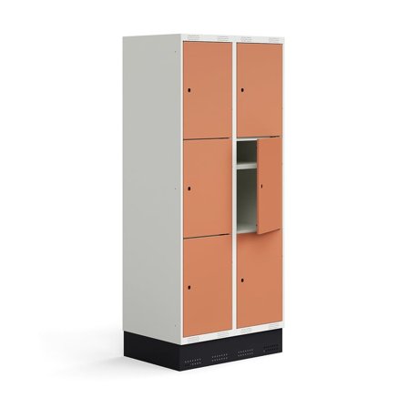 Elevskåp ROZ, 2 sektioner, 6 fack, inkl. sockel, 1890x800x550 mm, korall