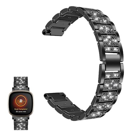 Fitbit Sense / Versa 3 elegant rhinestone decor watch band - Black