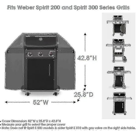 52-tommers grilltrekk for Weber Spirit 200 og 300-serien, grilltrekk for utendørsgrill, kraftig vanntett grilltrekk, falmebestandig [DB]