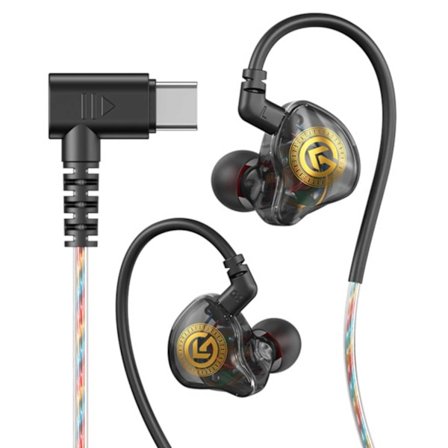 USB-C hovedtelefonskærm med kabel, mikrofon, DAC Dynamic Bass Black sort
