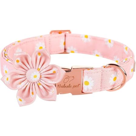 Hundehalsbånd med rosa tusenfryd blomst slips, bomull hundekrage med sikkerhetsmetallspenne justerbare valpekrage for små mellomstore store gutt og 