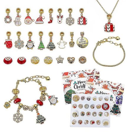 Julkalender med 24 Dagar Nedräkning för Flickor Barn Julklapp - DIY Armband Halsband Charm Beads