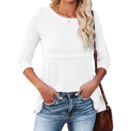 Enfärgad Basic Långärmade T-shirts Höst Kvinnor Tillbaka Hollo