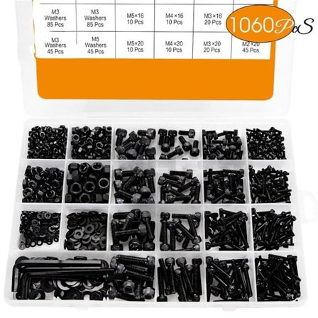 1060 STK Hex Socket Head Cap Skruer Maskinskruer Sett Metrisk