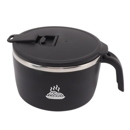 Ruostumattomasta teräksestä valmistettu nuudelikulho kannella 900 ml opiskelijoille ja toimistotyöntekijöille, musta