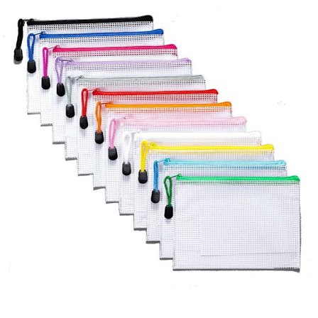 Dokumentpose A5, 12 stk dokumentpose med glidelås, mesh KLB