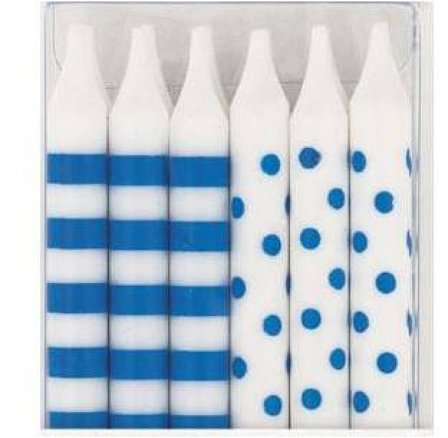 Blå prikker og striper på kakelys 12-pakke