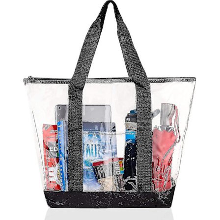 Gjennomsiktige tote-vesker for arbeid, strand, stadion, sikkerhetsgodkjent med glidelås