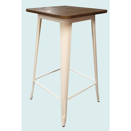 Plåt Bar bord matt vit med toppskiva i alm 60 x 60