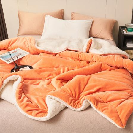 Dobbeltlags tykt lammeskinnsteppe ensfarget komposittmelkeflanellteppe Coral Fleece-teppe Orange 150*200cm